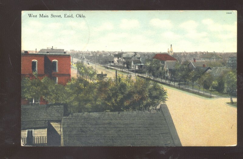 ENID OKLAHOMA WEST MAIN STREET VINTAGE POSTCARD BROUGHTON KS #4 DOANE CANCEL