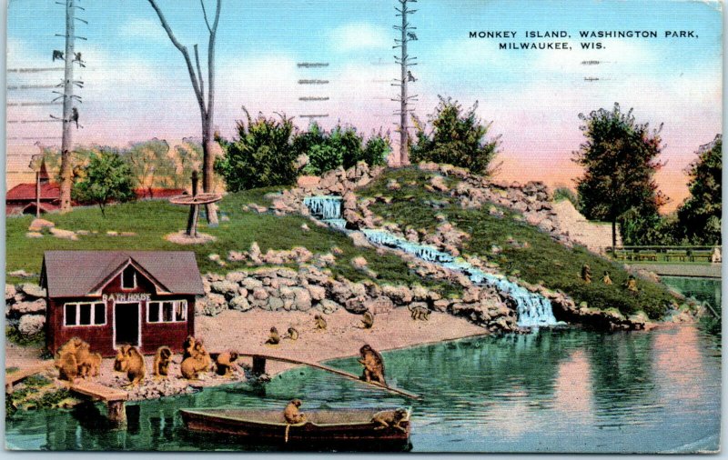 1940s Monkey Island Washington Park Milwaukee Wisconsin Postcard
