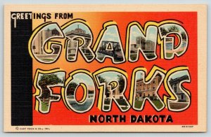 Grand Forks North Dakota~Large Letter Linen Postcard~Bridge~Swimming Pool~1944 