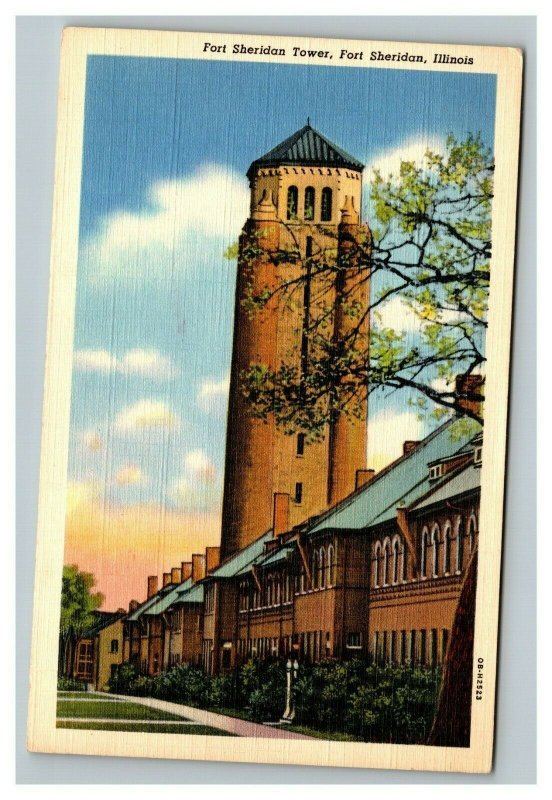 Vintage 1940's Postcard Fort Sheridan Water Tower Highland Park Illinois