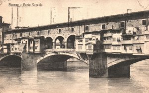 Florence Italy 1910 Firenze Ponte Vecchio Segmental Arch Bridge Vintage Postcard