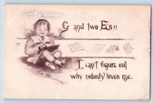 Tom Yap Artist Signed Postcard Child Writing G And Two Es La Crosse Wisconsin WI