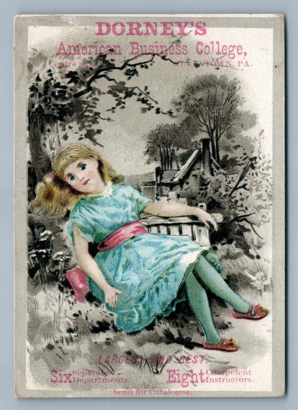 ALLENTOWN PA DORNEY'S AMERICAN BUSINESS COLLEGE antique VICTORIAN TRADE CARD 