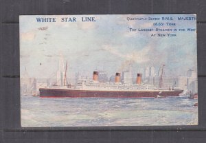 RMS MAJESTIC AT NEW YORK, WHITE STAR LINE, 1924 GB ppc., used.