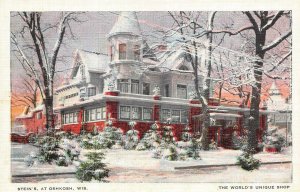 OSHKOSH, WI Wisconsin STEIN'S UNIQUE SHOP Interior & Snowy Views *TWO* Postcards