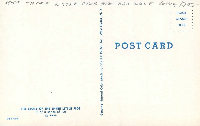 Postcard 1959 Three little pigs big bad wolf comic art