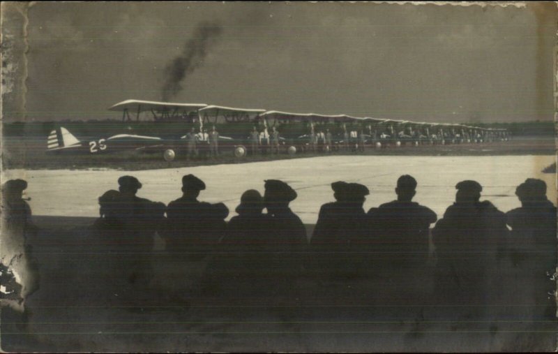 Military Airplanes Airmen w/ Planes Biplanes c1930s-40s Unidenitifed RPPC G19