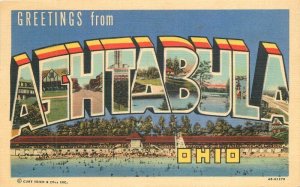 Ohio Ashtabula Large letters multi View Carle Teich Postcard linen 22-6768