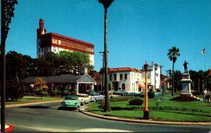 Florida St Augustine Ponce De Leon Circle & Monument With Old Slave Market At...