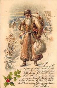 Christmas Brown Suited Santa Claus Poem Toys Drum in 1907 Postcard