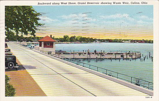 Ohio Celina Boulevard Along West Shore Fishing At Grand Reservoir 1944 Curteich