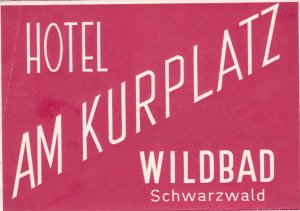 Germany Wildbad Hotel am Kurplatz Vintage Luggage Label sk2364