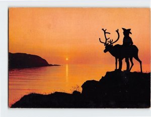Postcard A Lapp with his Reindeer in the Midnight Sun, Norway