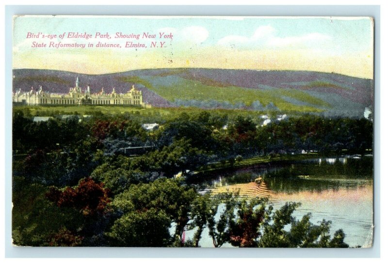 1911 Bird's Eye Eldridge Park Showing State Reformatory Elmira NY Postcard