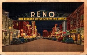 Nevada Reno Virginia Street and Reno Arch At Night 1948