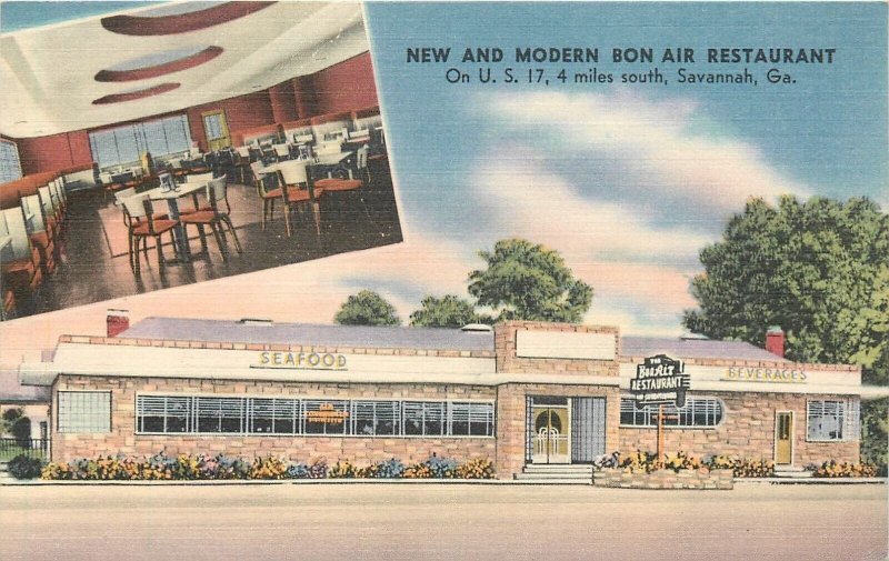 Postcard 1940s Georgia Savannah Bon Air Restaurant Interior linen GA24-474