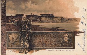 Heroic soldier Italian regimental chromo postcard 1910