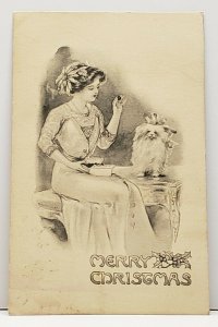 Christmas Greetings Lovely Woman with Dog 1911 to Millersville Md Postcard F19