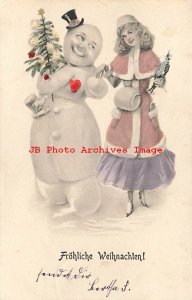 Christmas, Woman and Snowman Romance, Hand Muff, Toy Soldier, 1903 PM