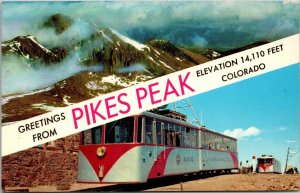 Greetings from Pikes Peak Elevation 14,1100 Feet CO Postcard PC77