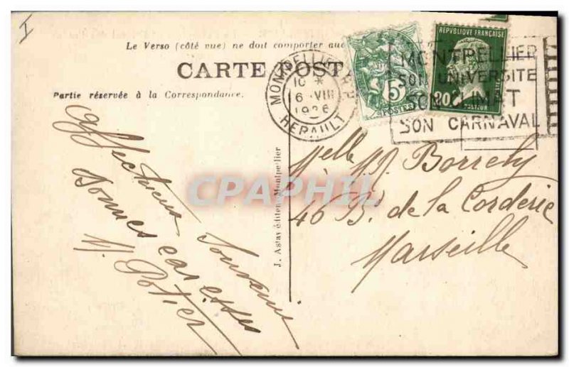 Old Postcard The Prefecture Montpellier and hotel Post