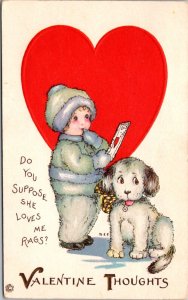 Valentine's Day PC Young Child With Puppy Dog Do You Suppose She Loves Me Rags