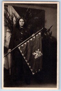Prague Czechia Postcard Jana Marie Valterova A Liaison Holding Flag c1940's