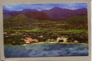  Postcard HI Waikiki Beach Royal Hawaiian Hotel Moana Hotel Aerial View 1844L