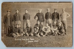 Dunkirk Foot Ball Team Season 1911 Dunkirk Ohio OH RPPC Photo Antique Postcard