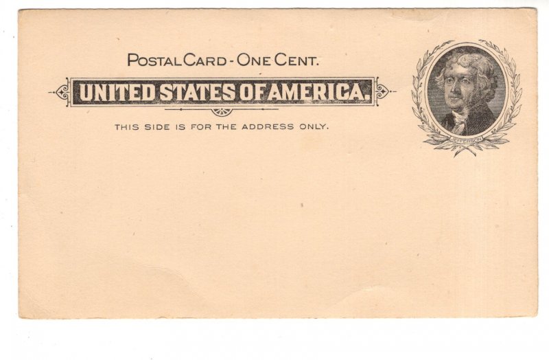 One Cent US Postal Stationery, Jefferson, UX14, Unused