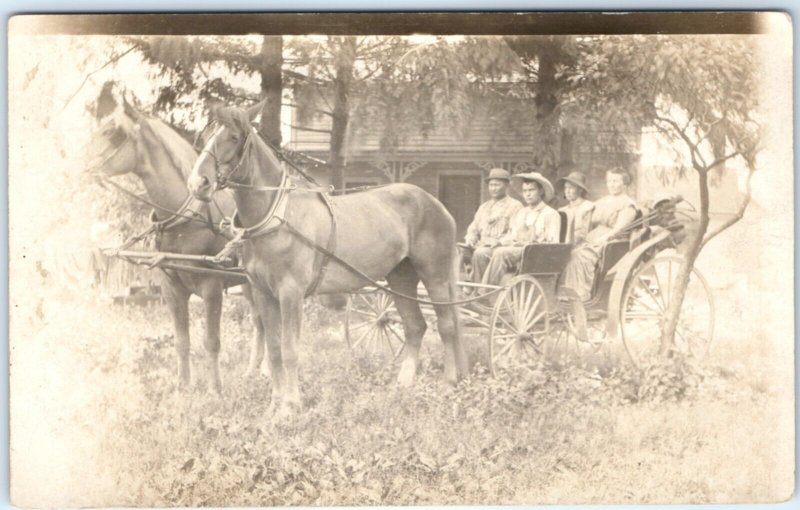 c1900s 4 Person Horse Carriage RPPC Carryall Phaeton Family Car Real Photo A135