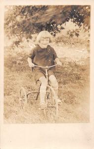 Little Girl Riding Tricycle Real Photo Antique Postcard J64702