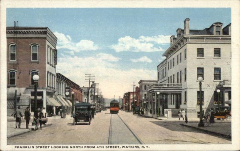 Watkins NY Franklin Street c1920 Postcard