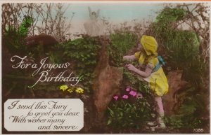 Fairy Angel Fairies & Child Real Photo Greetings Birthday Postcard