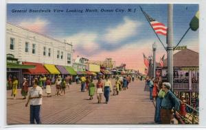 Boardwalk View Ocean City New Jersey linen postcard