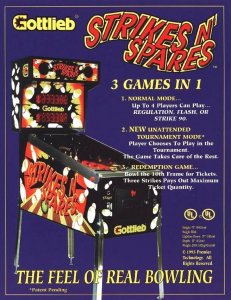 Strikes N Spares Pinball Machine Flyer NOS 1995 Full Color Sales Promo Vintage