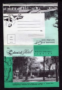 FL Sheetlet Folder Fold-out Sheet COLONIAL HOTEL White Springs FLORIDA AD PC