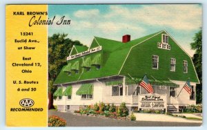 EAST CLEVELAND, Ohio OH ~ Karl Brown's COLONIAL INN Roadside 1952 Linen Postcard