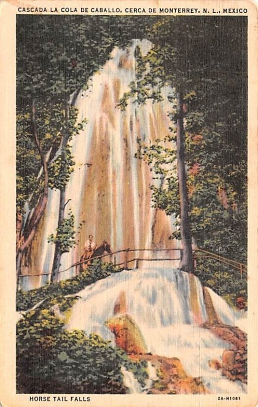 Horse Tail Falls Cerca de Monterrey Mexico Tarjeta Postal 1937 Missing Stamp 