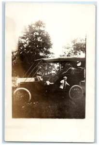 c1910's Car Man And Little Boy Scene RPPC Photo Unposted Antique Postcard