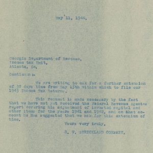 1944 WWII era Letter to Georgia Department of Revenue 1943 Tax Returns 391