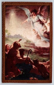 Whitney Made~Christmas~Angel & Shepherds Scene @ Jesus Birth~Vintage Postcard
