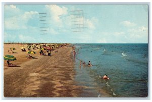 1967 Stewart Beach Tourist Swimming Umbrella Kids Galveston Texas TX Postcard