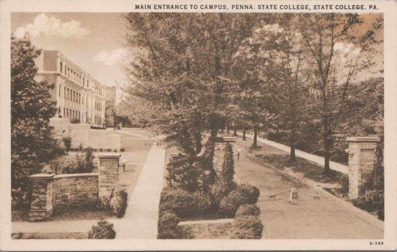 Postcard Main Entrance to Campus Penn State State College PA