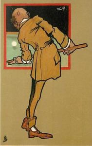 ARTIST SIGNED-MAN PLAYING POOL-BILLARDS-EARLY-K46681