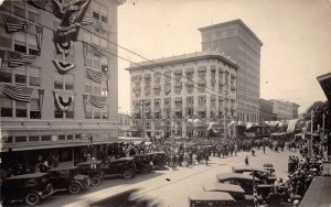 St. Petersburg Florida Parade Scene, American Flags, Real Photo Vintage PC U8205