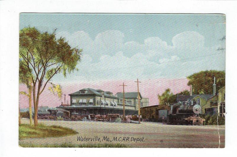 1908 USA Picture Postcard - MC RR Depot, Waterville, ME - Read Reverse (AP98)