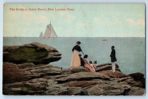 1910 New London Connecticut Vintage Postcard Rocks Ocean Beach