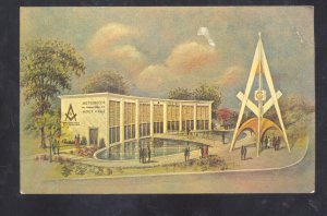 1964 1965 NEW YORK WORLD'S FAIR MASONIC BROTHERHOOD CENTER DISPLAY POSTCARD