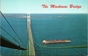 Mackinac Bridge Joining Michigan Peninsulas Unusual View Great Lake Postcard 